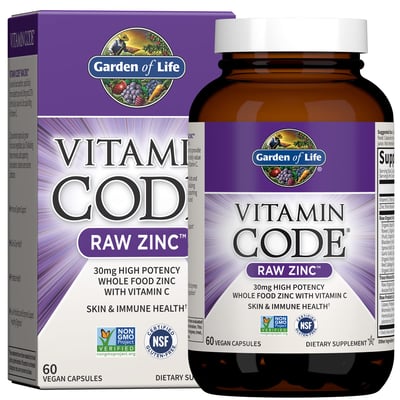 Garden of Life Zinc Supplements 30mg High Potency Raw Zinc and Vitamin C Multimineral Supplement, Vitamin Code Vitamins Trace Minerals & Probiotics for Skin Health & Immune Support, 60 Vegan Capsules 60 Count (Pack of 1)