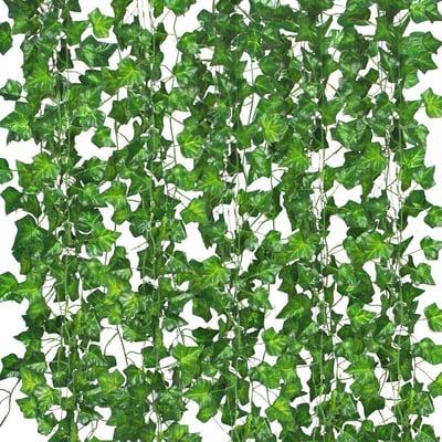 12 Pack Fake Vines for Room Decor Artificial Ivy Garland with Clip Green Flowers Hanging Plants Faux Greenery Leaves Bedroom Aesthetic Decor for Home Garden Wall Wedding 84FT VINES 12