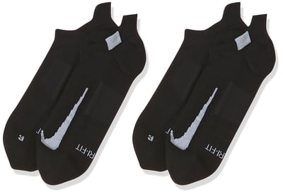 Nike Unisex Multiplier Running No-Show Socks (2 Pairs) Black/White (Men's Shoe 8-12, Women's Shoe 10-13)