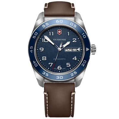 Victorinox Swiss Army Quartz Blue Dial Brown Leather Strap Watch 42mm - 242040