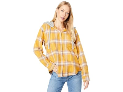 Lucky Brand Fashion Plaid Hoodie (Yellow Plaid) Women's Clothing