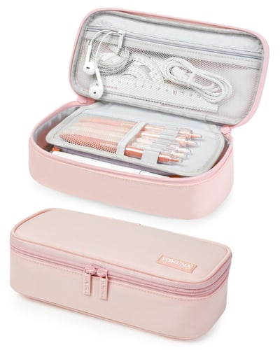 YOKUMA Pencil Case,Large Capacity Pencil Pouch,Aesthetic Zipper Pencil Box, Back to School Supplies for College Student Teen Adults,Travel Essentials,Electronic Cable Organize Pink