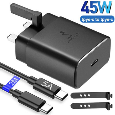 45W Super Fast Usb-C Charger Uk Plug & 2M Cable For Samsung Galaxy S23 S22 S21 S20 & More