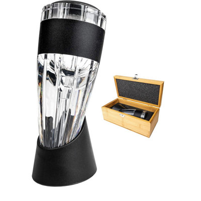 Accessotech Wine Aerator With Stand Elegant Bamboo Storage Box Rapid Pour-Through Decanter For Wine Lovers