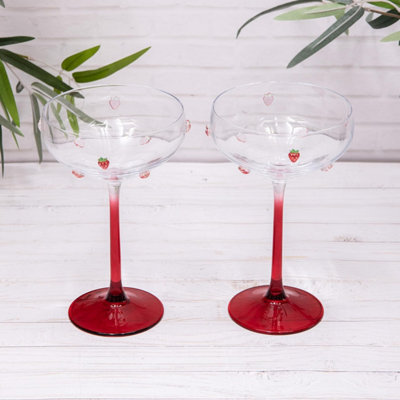 Annibells Set Of 2 Strawberry Coupe Champagne Cocktail Glasses (18093)