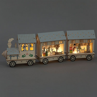 Snowtime B/o 16Cm Wooden Train W/scene In Carriages /14 Ww Leds