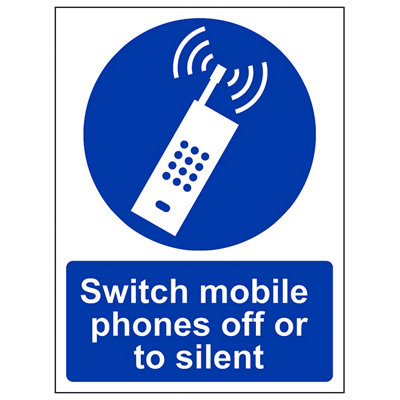 V Safety Mobile Phones Off Or Silent Sign - Adhesive Vinyl - 300X400mm (X3)