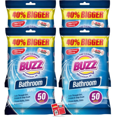 SOL 200Pk Buzz Bathroom Wipes - Toilet Wipes Removes Soap Scum & Prevent Limescale - Ultra Strong Large Cleaning Wipes - Antibacterial