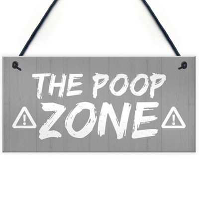 Red Ocean Funny Toilet Sign Warning Poop Zone Bathroom Loo Plaque Shabby Chic Sign