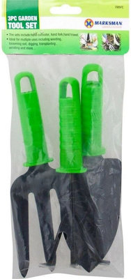 Marksman Pack Of 3 Garden Tools Cultivator Trowel Hand Fork Gardening Weeding