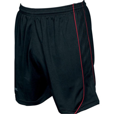Loops S Junior Elastic Waist Football Gym Training Shorts - Plain Black/red 22-24"