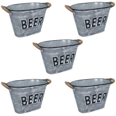 AB Tools Drinks Bucket Metal Wine Champagne Bottle Ice Cooler Bucket Party Tub 5Pk