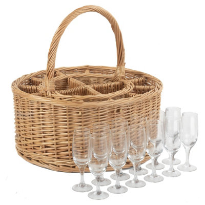 Red Hamper Db011 Wicker Garden Picnic Basket Complete With 12 Glasses