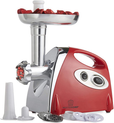Misterchef 1600 Watt Electric Meat Grinder, Stainless Steel Mincer & Sausage Stuffer, 3 Different Cutting Plates