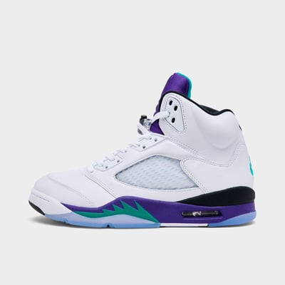 Jordan Men's Air Retro 5 Basketball Shoes in White/Grape Ice/New Emerald Size: 8.0