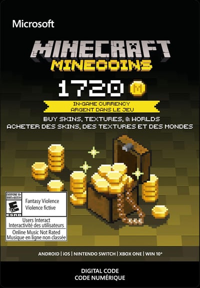 Microsoft Minecraft 1,720 Minecoins - Android, iOS, Nintendo Switch, Xbox One, Xbox Series X/S and PC