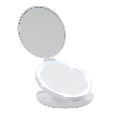 GloTech White LED Travel Mirror with Adjustable Stand