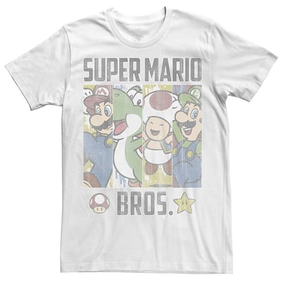 Licensed Character Men's Super Mario Retro Blinds Boxed Up Group Shot Graphic Tee, Size: Large, White