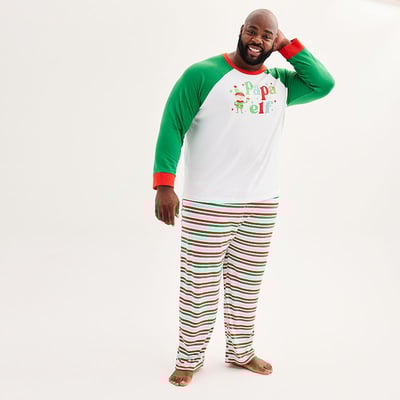 Big & Tall Jammies For Your Families® Papa Elf Top & Bottoms Pajama Set by Cuddl Duds®, Men's, Size: Large Tall, Candy Cane Stripe