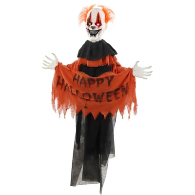 Haunted Hill Animatronic Clown Tree Hugger with Movement, Sounds, and Lights Halloween Decoration, Multi