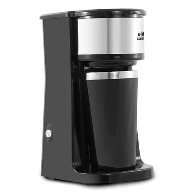 Elite Cuisine Single Serve 14-oz. Personal Coffee Maker with Stainless Steel Travel Mug, Black