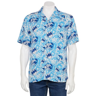 Licensed Character Men's DC Comics Batman Blue Floral Hawaiian Shirt, Size: Small, Multi