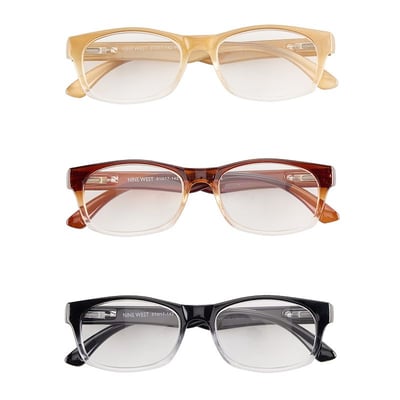 Women’s Nine West 3-Pk. 51mm Fashion Reading Glasses Set, Size: +2.50, Gold Brown Black