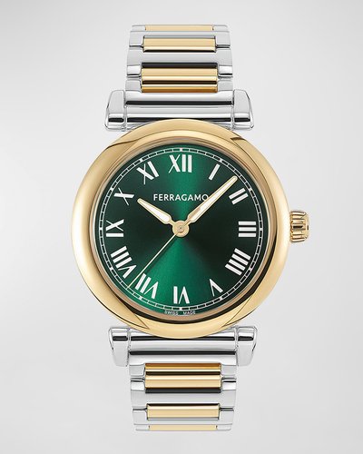 36mm Ferragamo Allure Watch with Green Dial, Two Tone