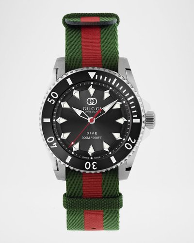 Men's Gucci Dive Green and Red Nylon-Strap Watch, 40mm