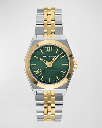 28mm Vega New Watch with Green Dial, Two Tone