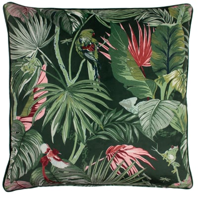 Paoletti Amazon Creatures Tropical Floral Piped Cushion Cover - Green - One Size