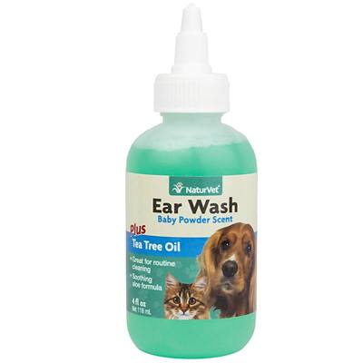 NaturVet Ear Wash with Tea Tree Oil for Cats and Dogs, Baby Powder Scent