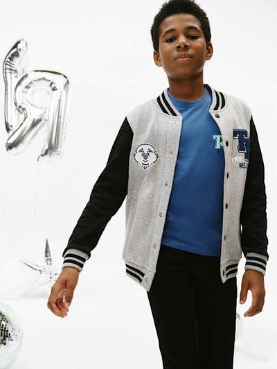 Boys True Varsity Jacket | Heather Grey | Size XL | True Religion