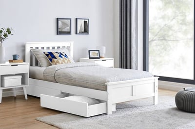 Furnitureboxuk Azure Modern White Solid Pine King Bed + Windsor Mattress + 2 Drawers