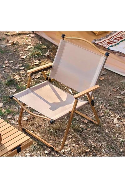 Living and Home Portable Folding Camping Chair with Armrests in Khaki