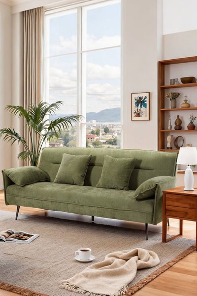 Living and Home 3-Seater Green Contemporary Convertible Sofa Bed with 2 Pillows