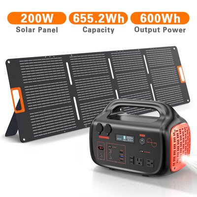 Mondawe PHECDA 600-Watts Portable Power Station with 200W Solar Panel one_size in Black | MO-PEP-0600-2M