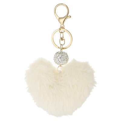 PATIKIL Faux Fur Pom Pom Keychain Artificial Cute Puff Ball Keychain Heart Fluffy Charm Plush Pendant Chains for Purse Backpcs Car Key Bag Tote