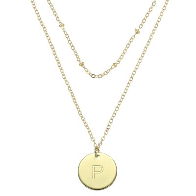PATIKIL Initial Necklace Letter Necklace Disc Pendant Alphabet Layered Necklace Tiny Initial Necklace Gold Tone for Teens Women Birthday Gifts P