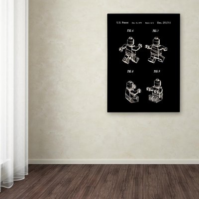 Trademark Fine Art Lego Man Patent 1979 Page 2 Black Claire Doherty Natural Wood Wood Framed 19-Inches H x 14-Inches W Vintage/Retro Canvas Print