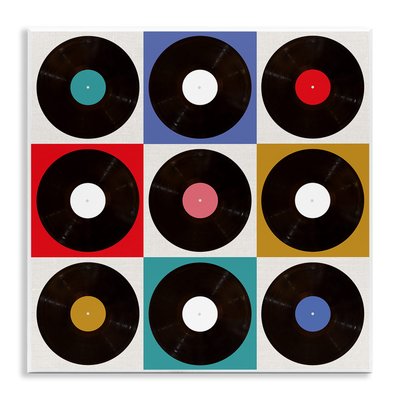Stupell Industries Geometric Music Records Wall Plaque Art By Katrina Craven 12 x 12 | BT-942-WD-12X12