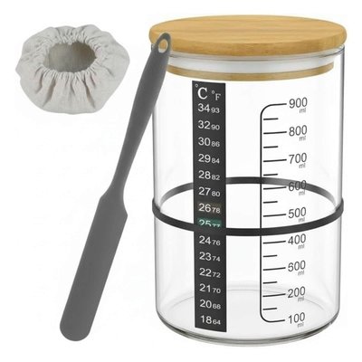 Etokfoks Pro Sourdough Bread Starter Kit with 34 oz Jar 5 Unique Features for Perfect Sourdough Bread and Starter Baking Supplies in Clear
