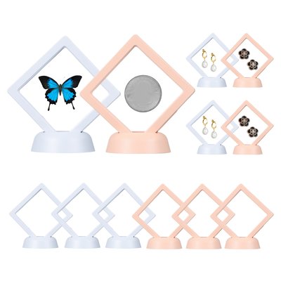 PATIKIL 3D Floating Frame Display Stand 12 Pack 2.8x2.8 Inch Challenge Coin Display Stand Holder Transparent PE Jewelry Storage Box Floating Display