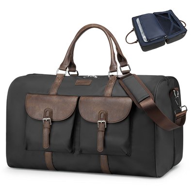 Unique Bargains Lay-Flat Travel Duffel Bag for Women and Men Stylish Carry-On Weekend Bag with Laptop Compartment and Wet/Dry Storage Black Leather