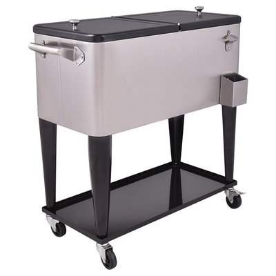 Slickblue 80 Quart Outdoor Rolling Stainless Steel Ice Beverage Cooler Black Silver with Foam Insulated Interior Cup Holder Included – Patio BBQ