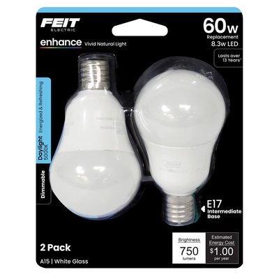 Feit Electric Enhance A15 E17 Intermediate LED Bulb Daylight 60 Watt Equivalence (d+s) Packone_size | EJD3934171