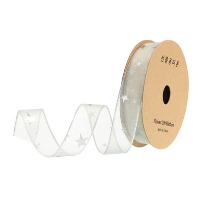Unique Bargains 1 Inch Wide Star Organza Sheer Wired Ribbon Sparkly Chiffon Ribbon 20 Yard Cream White for Gift Wrapping Bow Wedding Bouquet Christmas