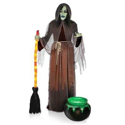 BOO BOX Halloween Animatronic Scary Witch Outdoor Decor - Sound and Motion in Brown | SZN-ANM-862