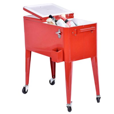 Costway Red Outdoor Patio 80 Quart Cooler Cart Ice Beer Beverage Chest Party Portable one_size | CSHY005387