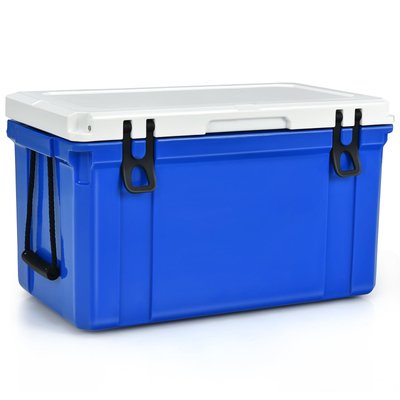 Slickblue Blue White 58 Quart Portable Ice Cooler Holds Up to 80 Cans Keeps Drinks and Food Cold Up to 4 Days for Outdoor Use Stainless Steel